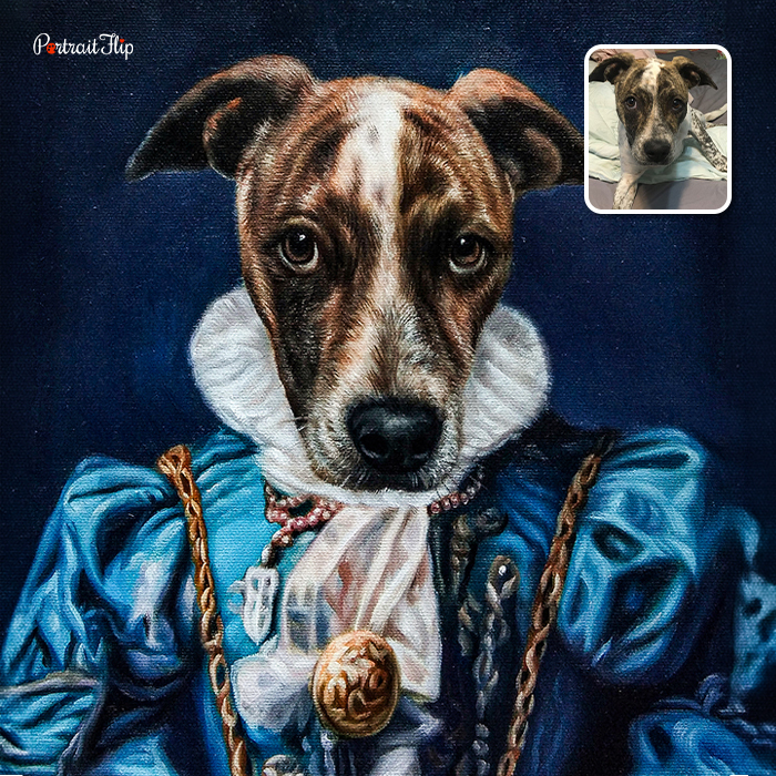 Royal Renaissance style pet portrait of a dog